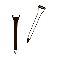 two golf tees black and white outline  vector illustration