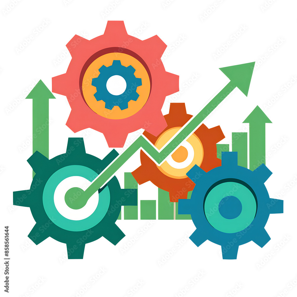 Poster colorful interlocking cogs representing efficiency and growth