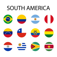 Round flags of South America countries