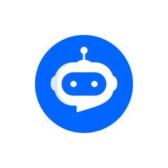 Chat Bot icon. Virtual smart assistant Bot sign design. Robot head with speech bubble in circle. Customer support service Chat Bot. Vector illustration isolated on white background