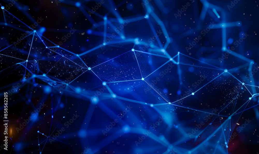 Poster futuristic high-tech blue network connectivity concept with 3d rendered lines and nodes in digital s