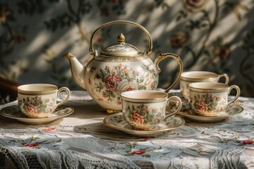 Fototapeta premium Afternoon Tea With Delicate Floral Porcelain