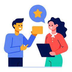 Obraz premium Man Receiving Positive Feedback From Woman With Clipboard