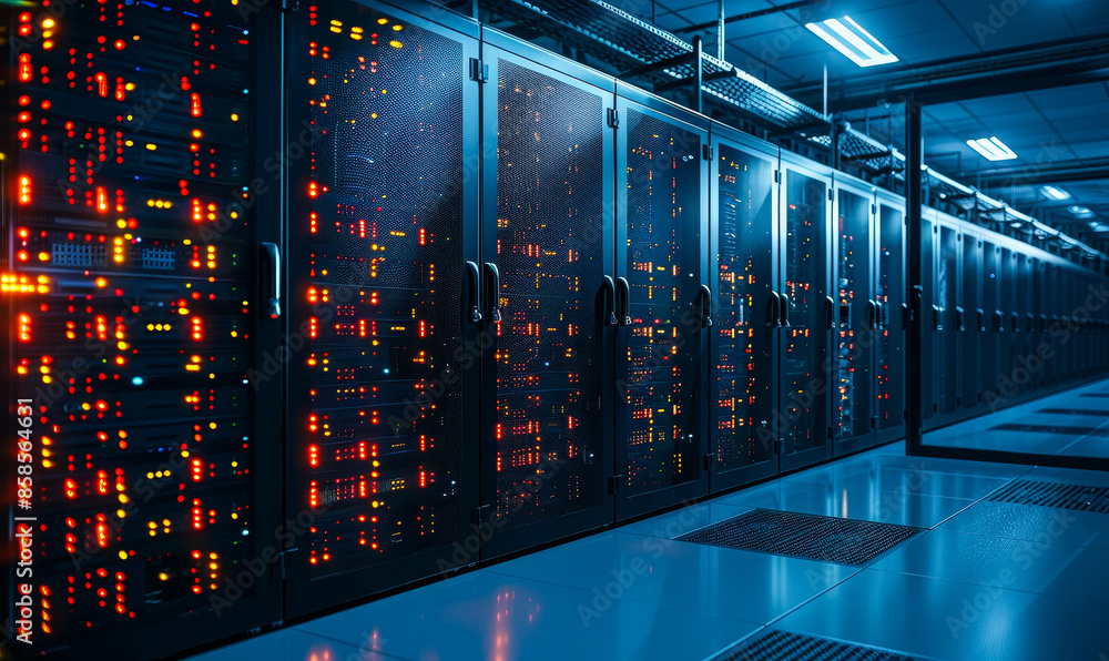 Aufkleber modern data center with operational server racks, cloud computing, ai, database technology, super co