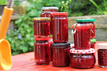 jars with cherry jam