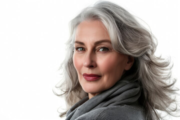 Naklejka premium Healthy senior female, 50 years old, focusing on anti-aging facial treatments