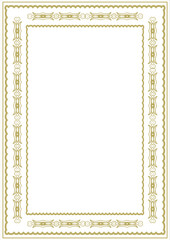 Vintage gold frame A4 format with original ornament in art deco style. Version 4. Vector illustration