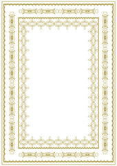Vintage gold frame A4 format with original ornament in art deco style. Version 5. Vector illustration