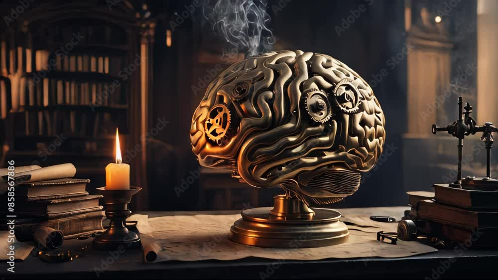 Poster a brain with gears and a light shining on it