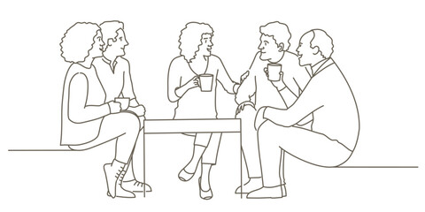 A group of people sitting around a table with cups in their hands