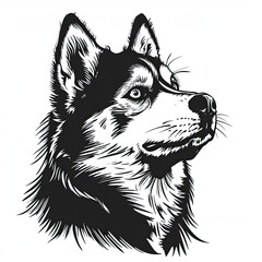 Naklejka premium A black and white drawing of a siberian husky dog