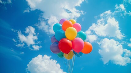 Colorful balloons floating against a blue sky