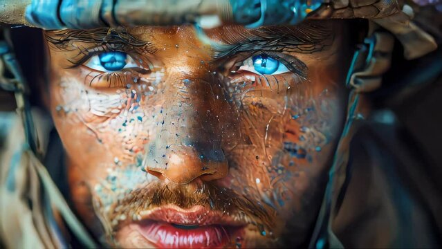 Military male US Army Marine on the background of the abstract Stars and Stripes US State Flag