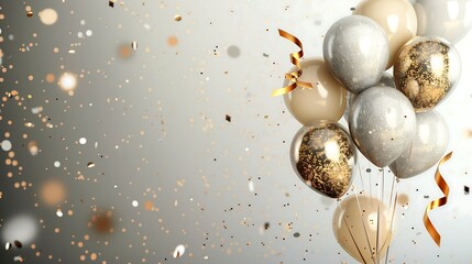 Fototapeta premium legant birthday background with gold and silver balloons