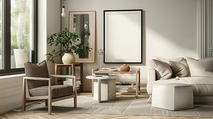 Living Room Poster Frame Mockup in Interior Setting