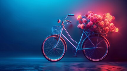 Neon Bicycle with Flowers: Vibrant Night Glows and Bloom