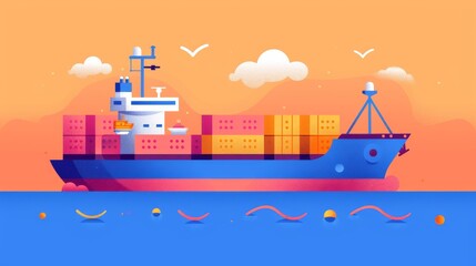 Obraz premium Cargo container ship concept icon illustration in flat modern style