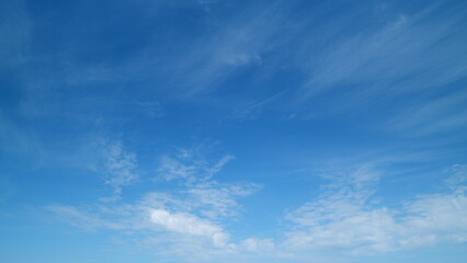 Sky after the storm. Majestic amazing blue sky with cirrus clouds. Nature clouds moving. Timelapse.