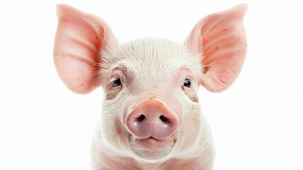 Fototapeta premium Close-up of piglet on white background, studio shot. Cute farm animal concept