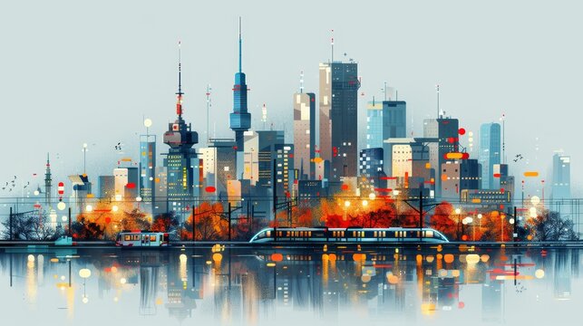 Detailed vector illustration of a city skyline