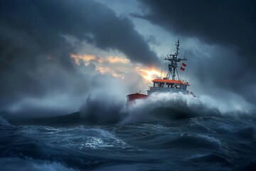 Fototapeta premium Coast Guard ship in the sea background, Coast Guard Ship Patrolling the Sea, Ensuring Maritime Security and Safety, Spectacular Coast Guard Ship on Duty in the Sea Background, A Glimpse of Maritime Op