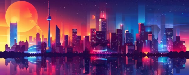 Obraz premium Retroinspired pop art city skyline vector illustration