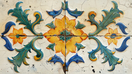 typical Andalusia floors adorned with intricate maiolica tiles., vibrant colors