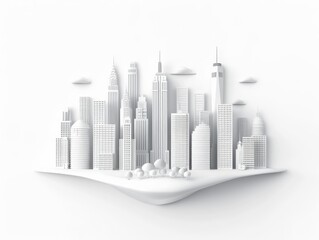Obraz premium A minimalist white cityscape on a floating island against a white background.