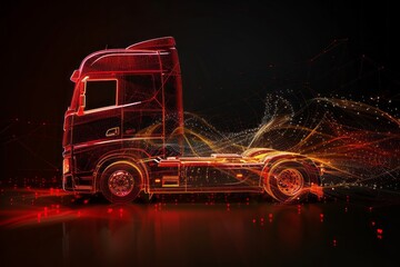 A glowing truck with dynamic light trails, symbolizing speed and innovation.