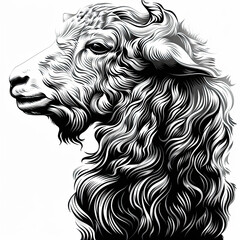 Obraz premium A black and white drawing of a sheep 's head