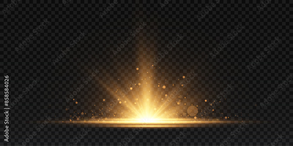 Leinwandbilder The effect of a bright golden flash of light on a transparent background with rays and glare. Light yellow light blur effect. Vector illustration 10 EPS for web design.