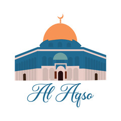 Illustration of the Al Aqsa mosque, Isra Miraj background.