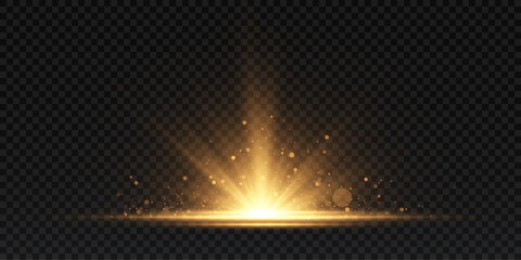 The effect of a bright golden flash of light on a transparent background with rays and glare. Light yellow light blur effect. Vector illustration 10 EPS for web design. © Valeriia
