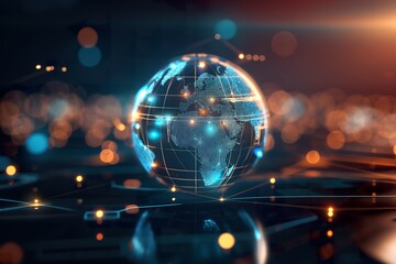 A glowing Earth globe with network lines, signifying global patent procurement outsourcing.