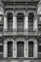 The old building on black and white