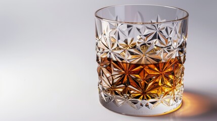 Crystal glass of whiskey with intricate design