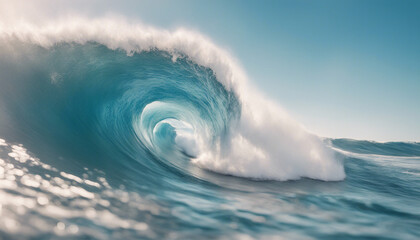 Obraz premium Blue Ocean Wave in the Tube Getting Barreled, isolated white background