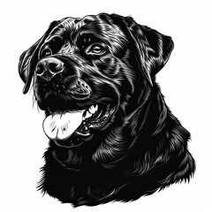 Obraz premium A black and white drawing of a rottweiler dog