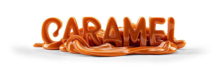 swirls of drippings melted Caramel candy flow text effect, editable sugar and dessert font style, isolated on transparent png background
