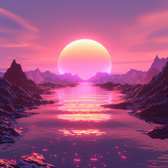 a picture that can be use as a web page header blade. It is an OpenGL rendering, in the style of the synthwave