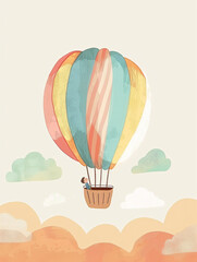Obraz premium basic simple vector art children's illustration of a hot air baloon pastel tones