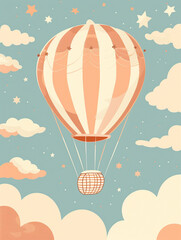 Fototapeta premium basic simple vector art children's illustration of a hot air baloon pastel tones