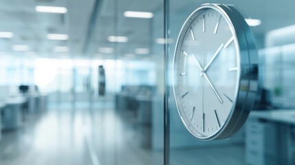 Busy office with clocks on the walls, employees rushing to meet deadlines, urgency and pressure, high resolution and vibrant
