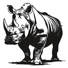 Fototapeta premium A black and white drawing of a rhinoceros on a white background