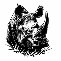 Fototapeta premium A black and white drawing of a rhino 's head