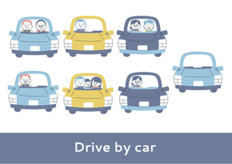 いろいろな車に乗っている人物のイラストセット