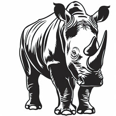 Fototapeta premium A black and white drawing of a rhinoceros on a white background