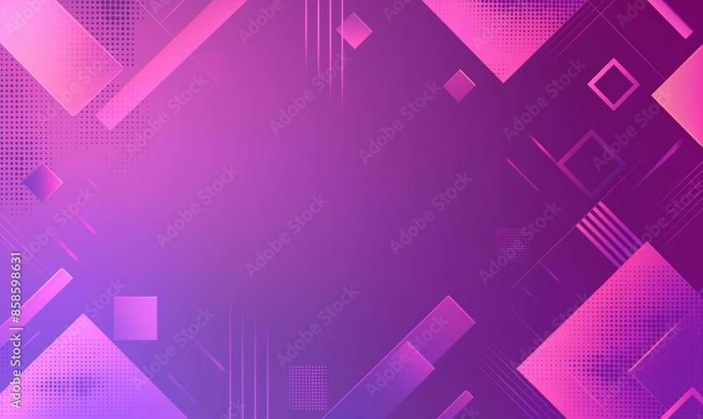 Aufkleber a vibrant purple gradient background featuring an array of geometric shapes including squares, recta