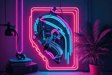 neon art on a wall in a living room