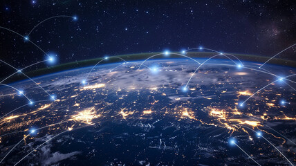 Global Connection from space. Globalisation on the earth.